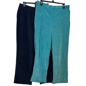 Alfred Dunner Teal and Navy 2 pair pull on corduroy Pants slacks trousers 16P